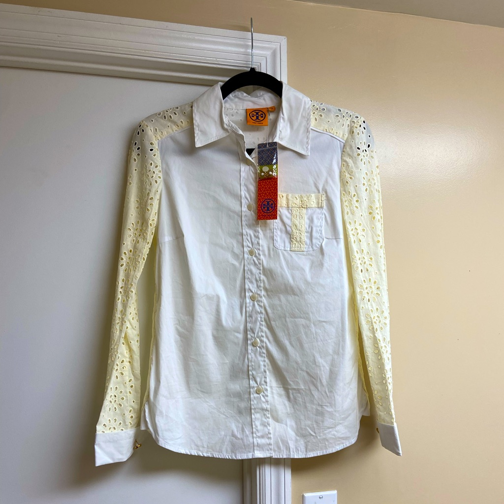 Tory Burch Cream Shirt Eyelet Liam Button Up Blouse